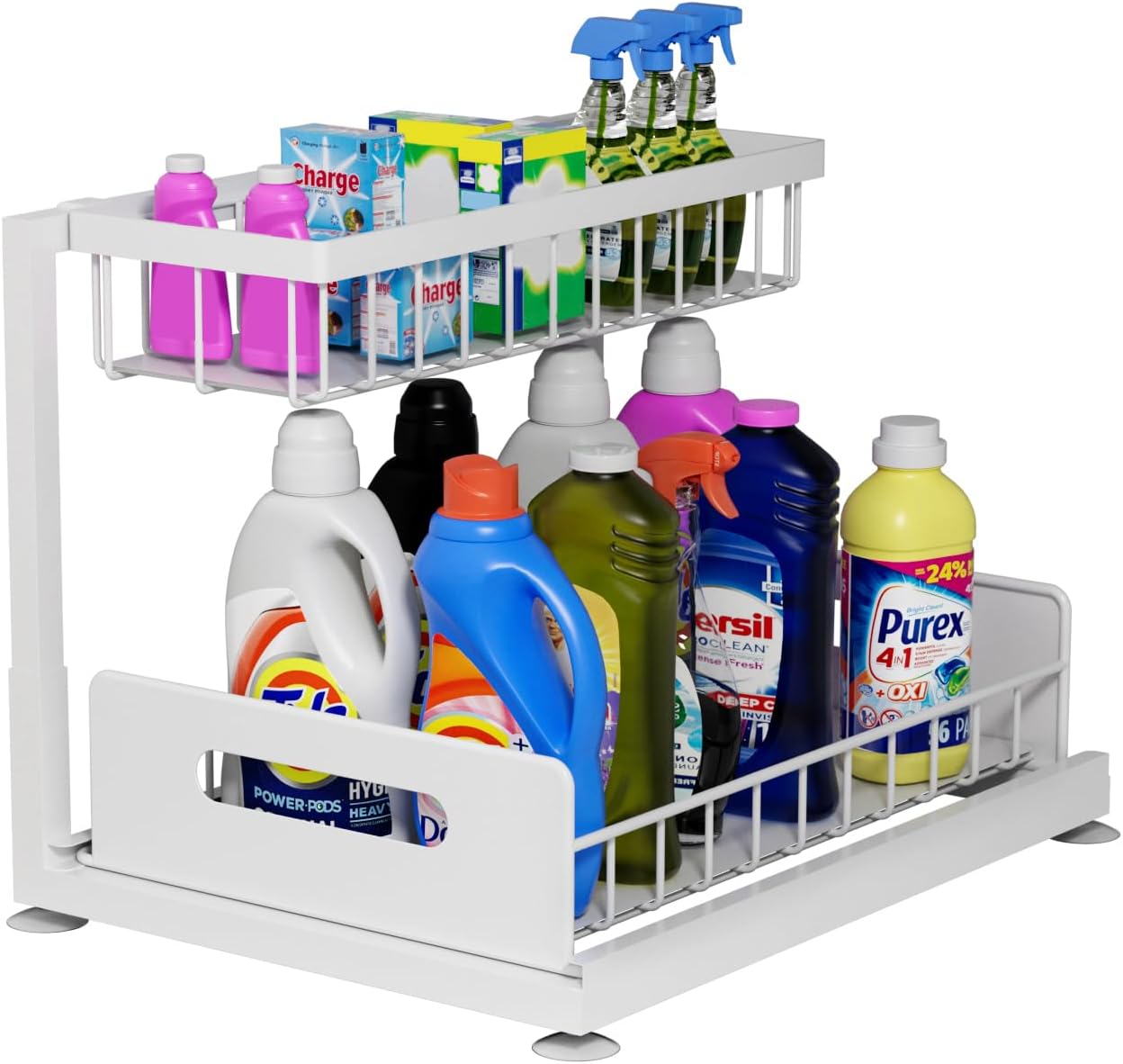 CARLA HOME 2 Tier Under Sink Organiser with Sliding Drawers for Kitchen & Bathroom