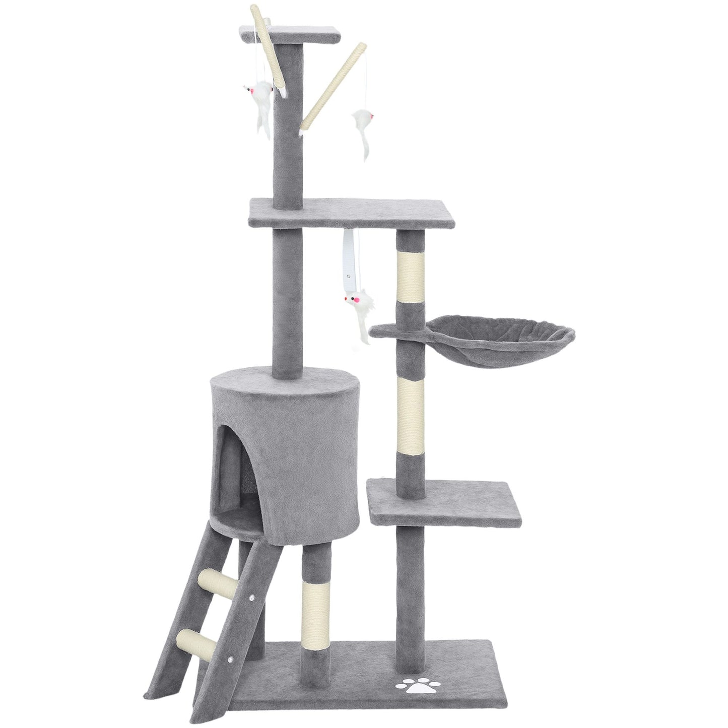 CARLA HOME 134cm Cat Tree for Indoor Cats with Hammock, Plush Perch & Sisal Scratching Posts for Kittens & Adult Cats (Light Grey)