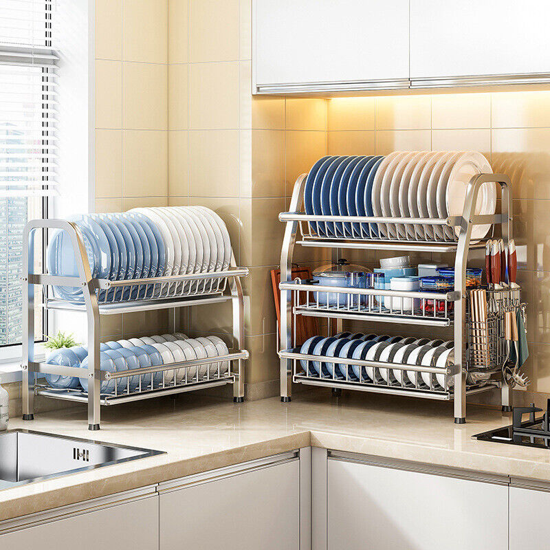 3 Tier Dish Drying Rack Silver 63cm