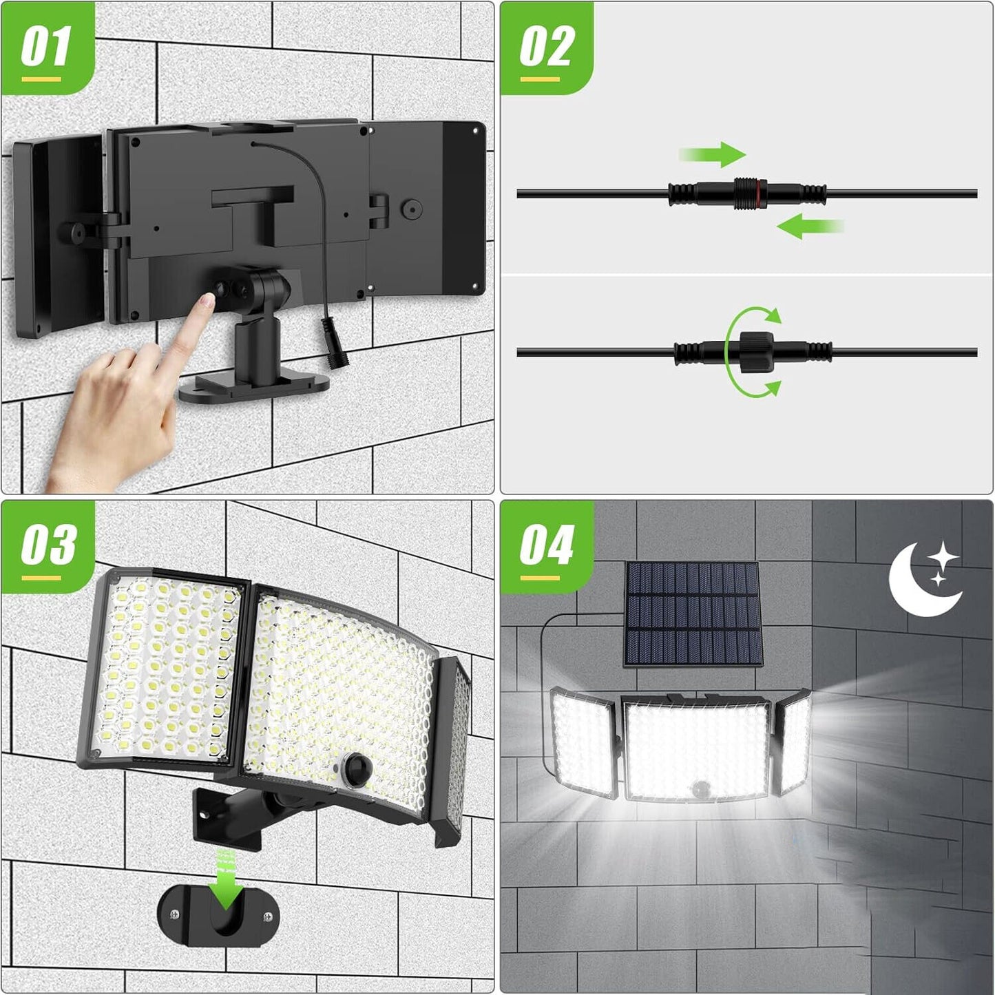 234 LED Solar Motion Sensor Light 5500K Cool Black Outdoor Security Flood Lamp
