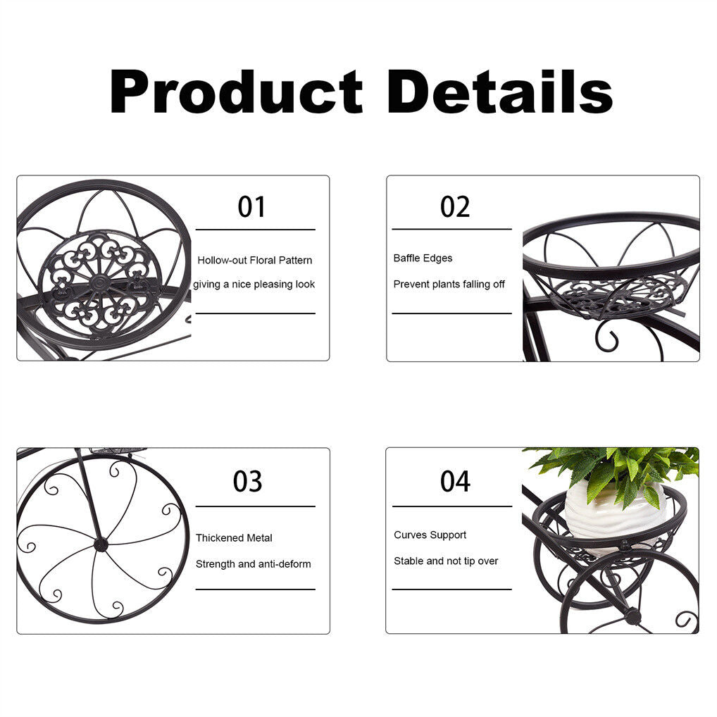 Iron Tricycle Plant Stand Pot Holder Black Solid Pattern