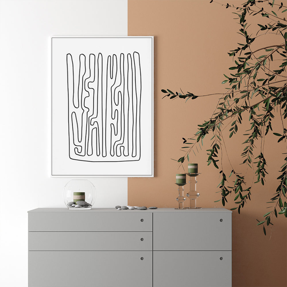 40cmx60cm-black-and-white-lines-white-frame-canvas-wall-art www.mallsonline.com.au