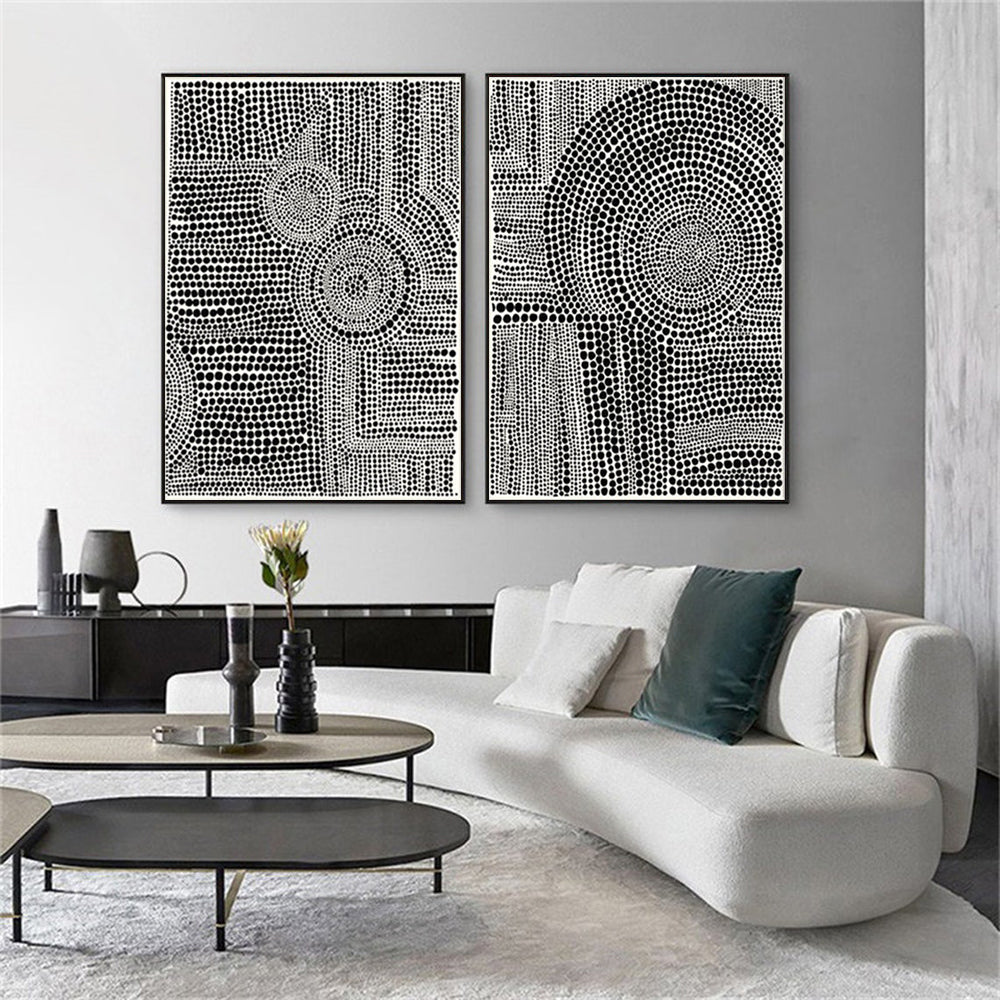 60cmx90cm-clustered-dots-2-sets-black-frame-canvas-wall-art www.mallsonline.com.au
