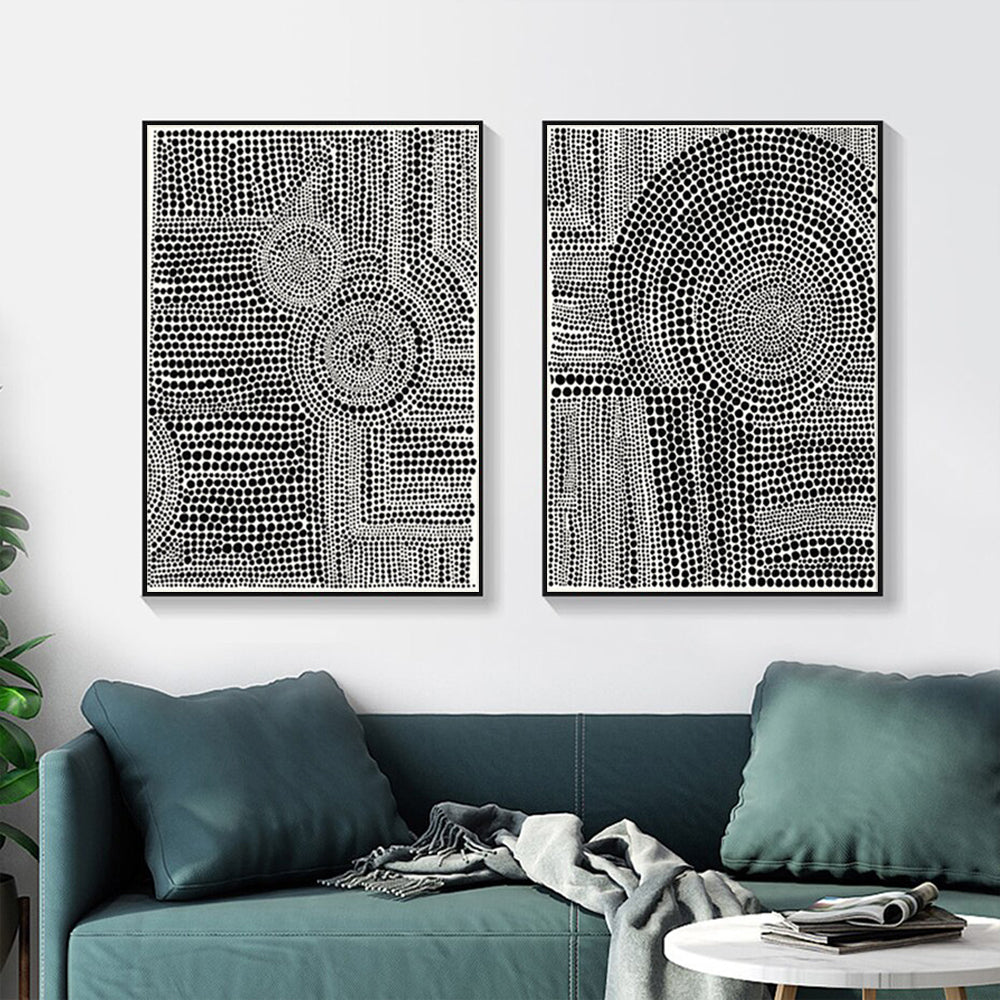 60cmx90cm-clustered-dots-2-sets-black-frame-canvas-wall-art www.mallsonline.com.au