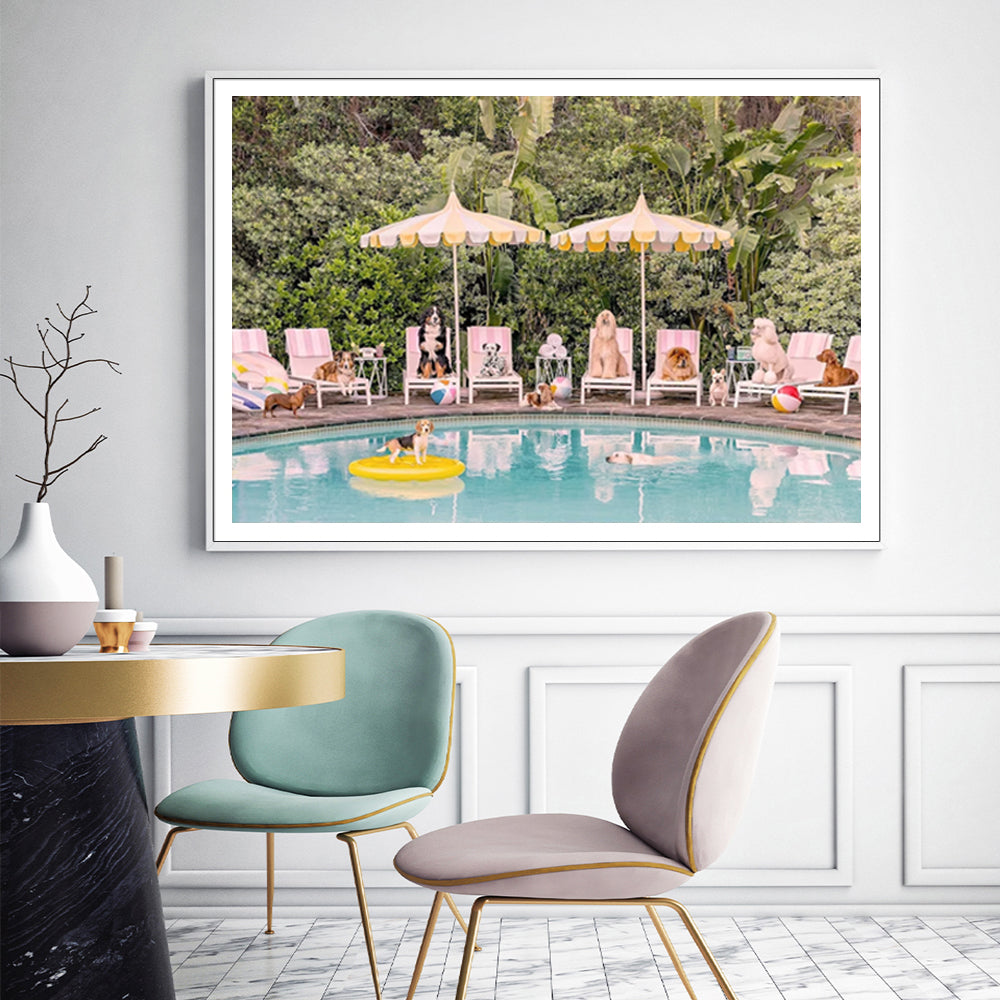 50cmx70cm-dogs-at-beverley-hills-hotel-white-frame-canvas-wall-art www.mallsonline.com.au