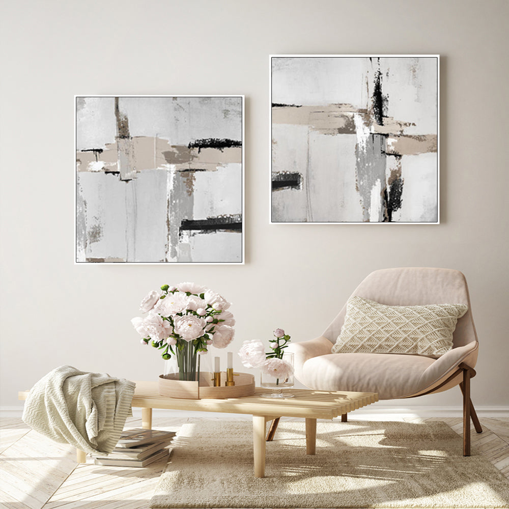 60cmx60cm-neutral-abstract-2-sets-white-frame-canvas-wall-art www.mallsonline.com.au