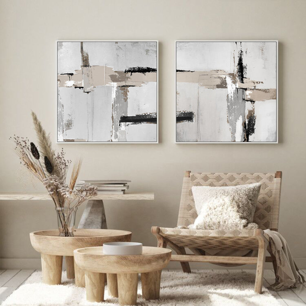 60cmx60cm-neutral-abstract-2-sets-white-frame-canvas-wall-art www.mallsonline.com.au