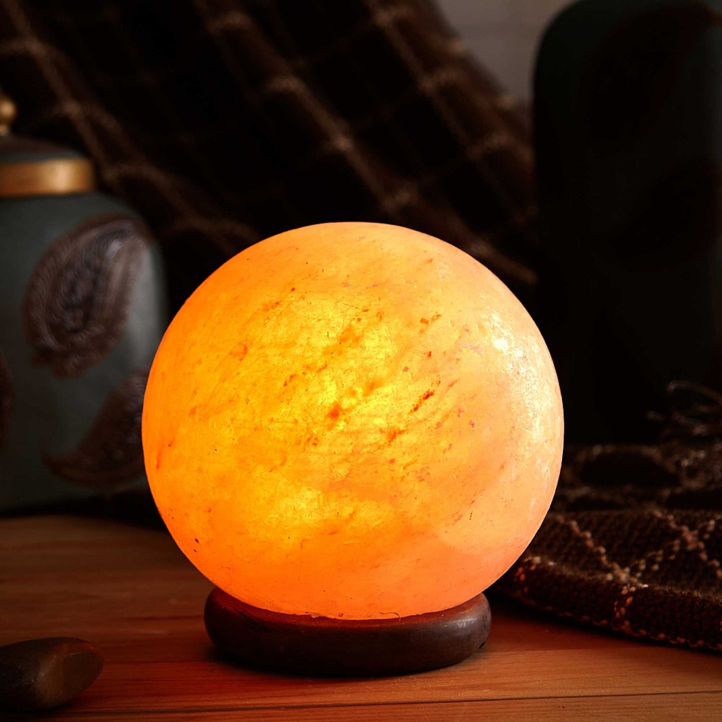 Orku 16 cm Ball Shape Himalayan Pink Salt Lamp - Carved Sphere Night Light