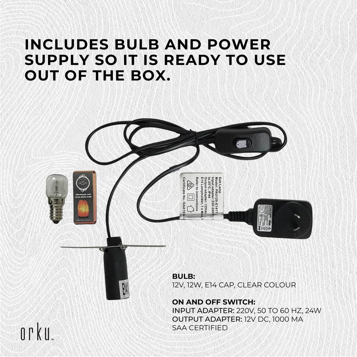 12V 12W Cylinder Himalayan Pink Salt Lamp Carved Rock Crystal Light Bulb On/Off