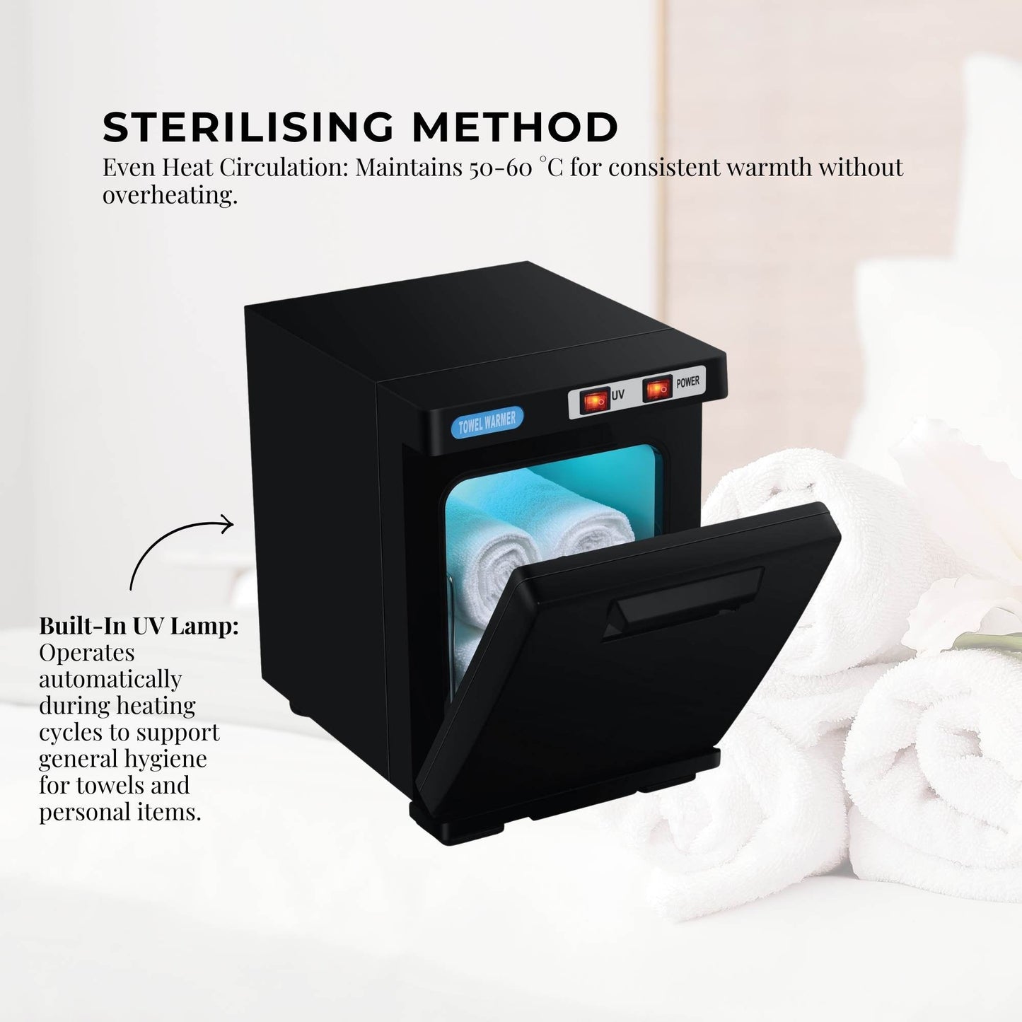 Orku 5L Black Electric Hand Towel Warmer Mini UV Steriliser Cabinet Salon Heater