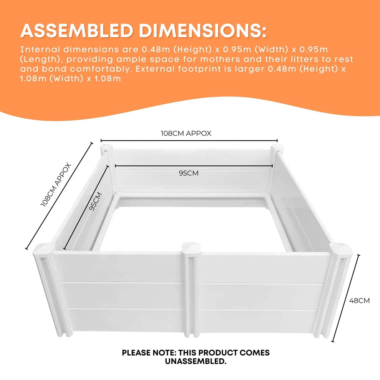 Rooster Farms 0.95m PVC Dog Whelping Box Puppy Birthing Pen - Anti-Crush Rail