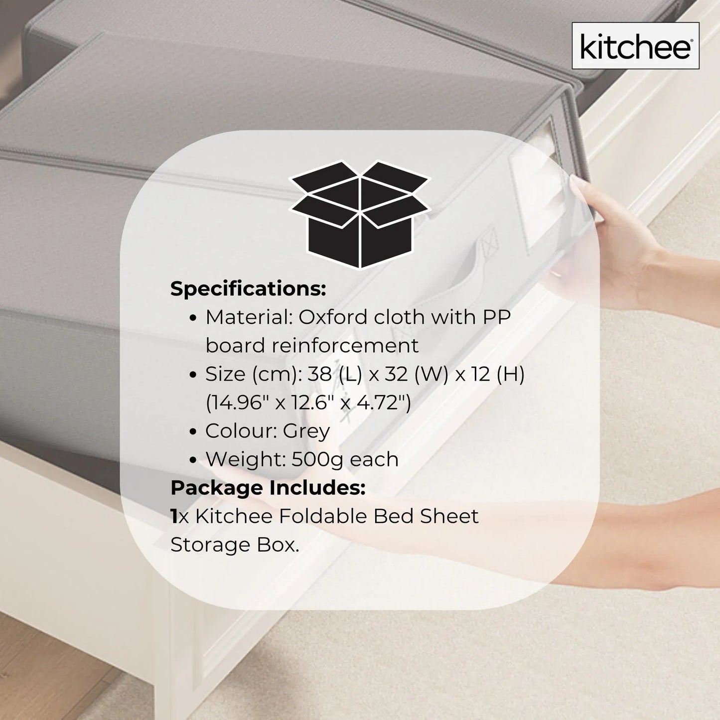 Kitchee Foldable Bed Sheet Storage Box - Linen + Closet Organiser Grey