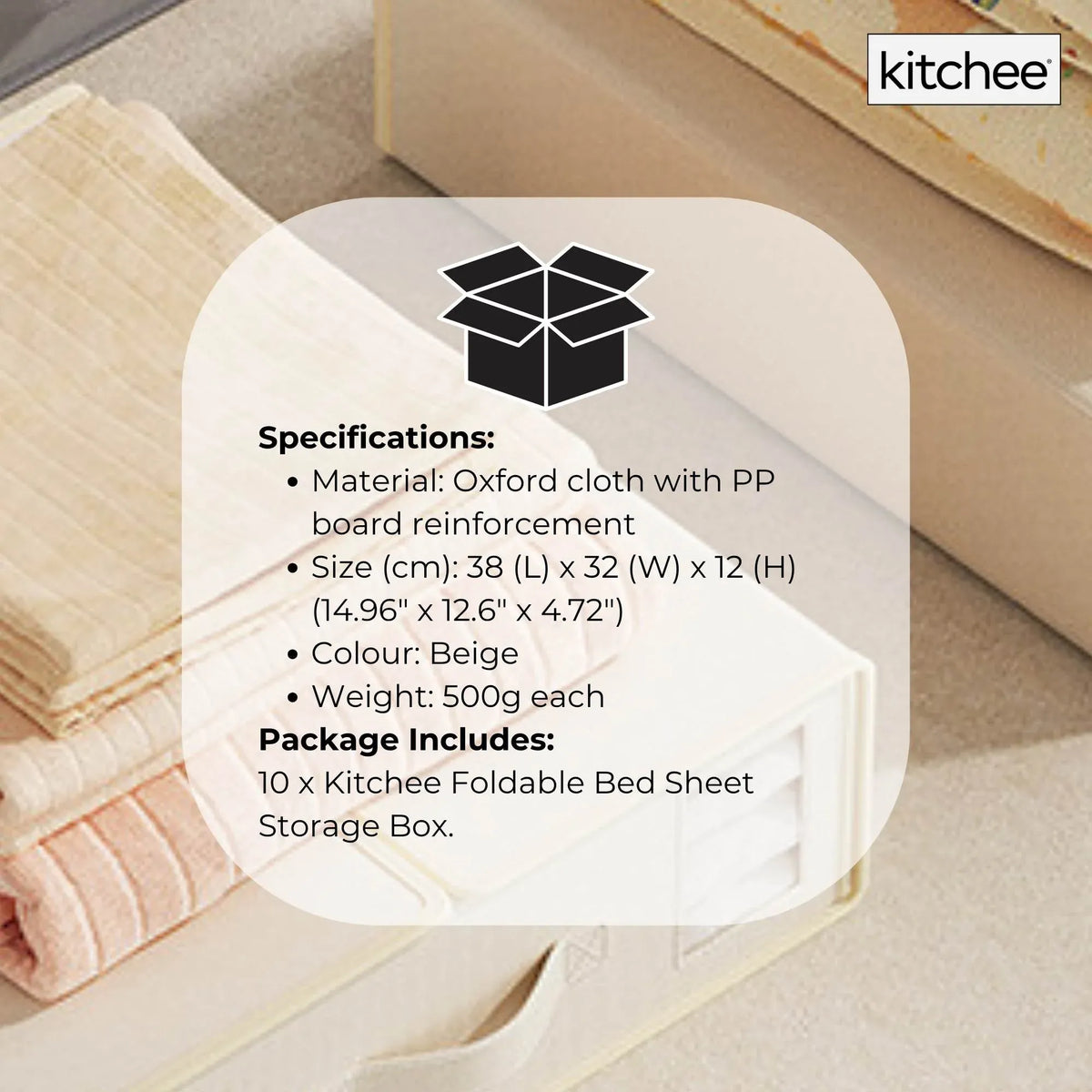 Kitchee 10x Foldable Bed Sheet Storage Box - Linen + Closet Organiser Beige