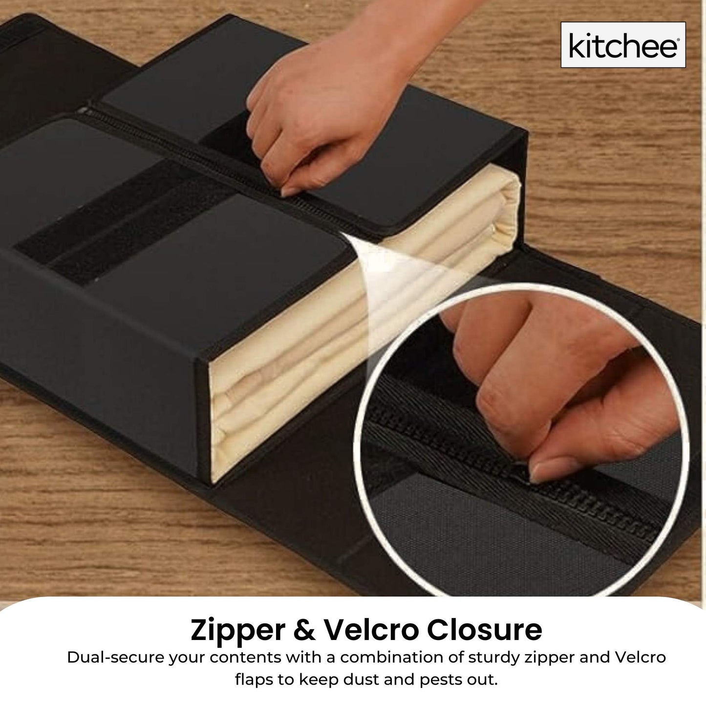 4x Kitchee Foldable Bed Sheet Storage Box Linen & Closet Organiser Black