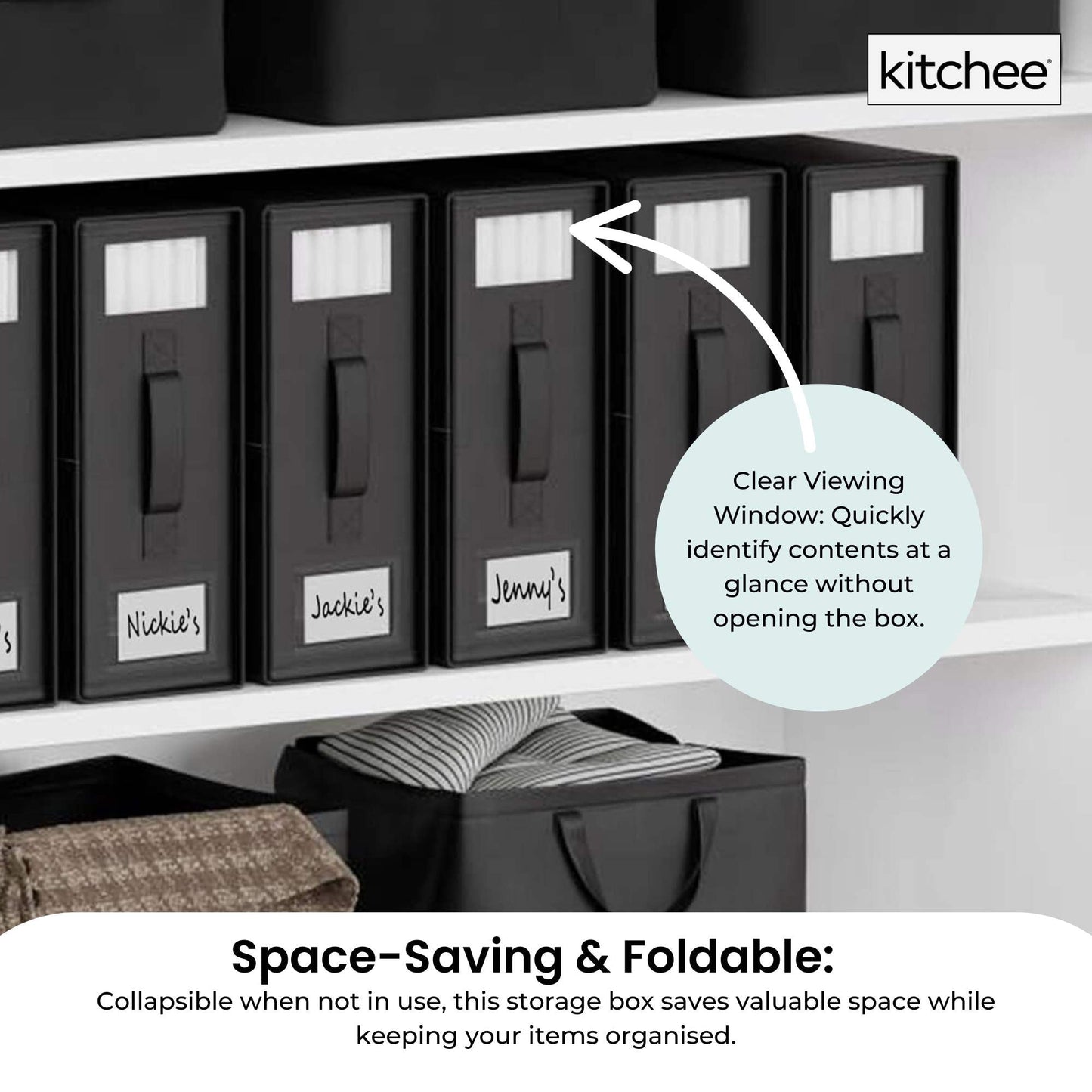 4x Kitchee Foldable Bed Sheet Storage Box Linen & Closet Organiser Black