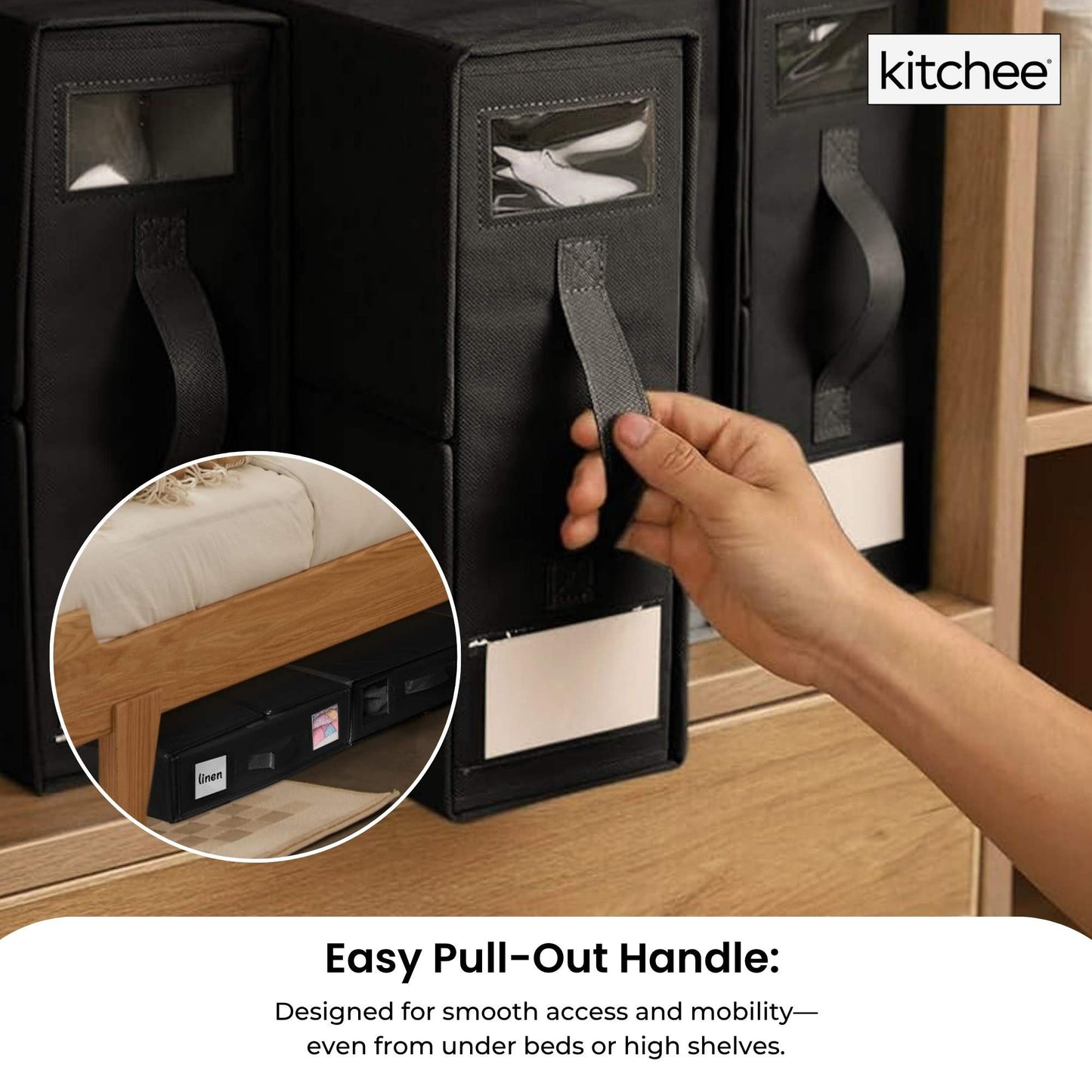 4x Kitchee Foldable Bed Sheet Storage Box Linen & Closet Organiser Black