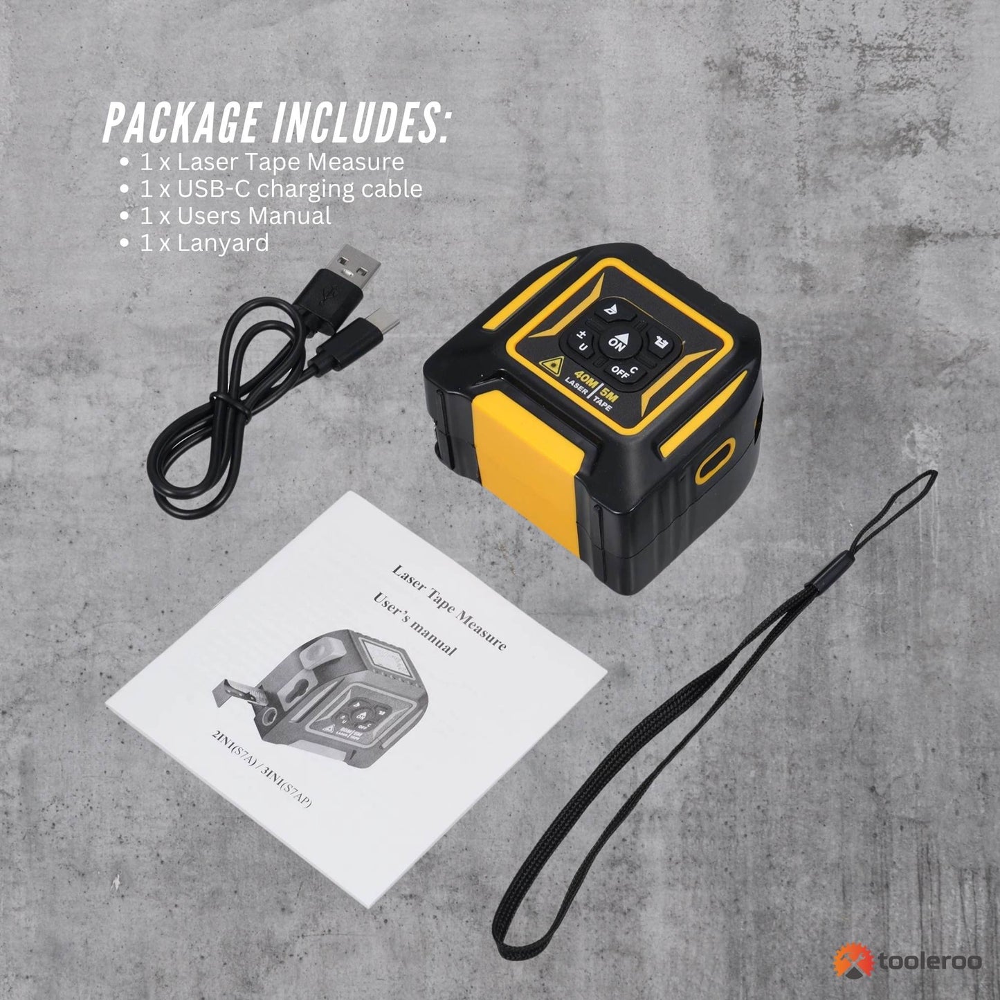 Tooleroo 40m Digital Laser Tape Measure + 5m Steel Tape – 3-in-1 Cross Marking