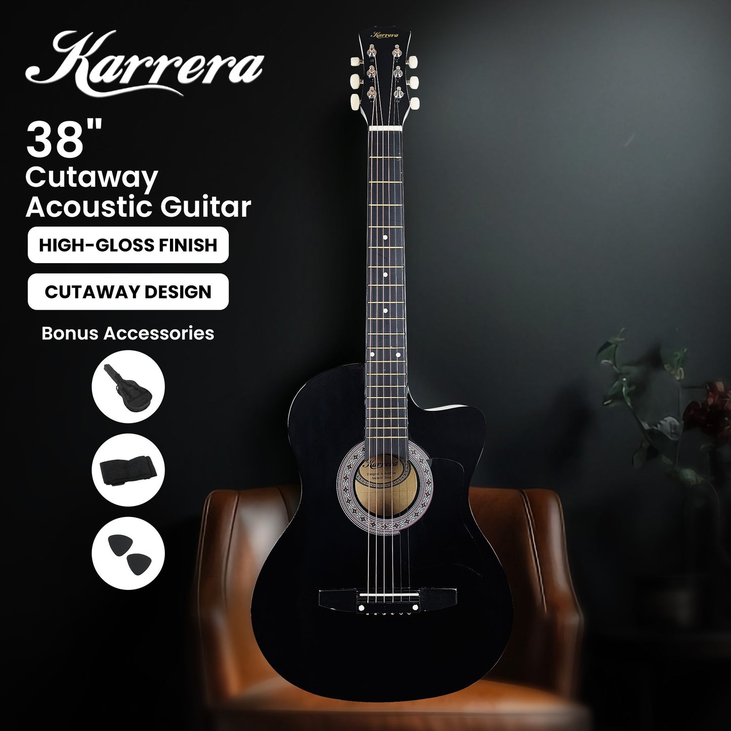 karrera-38in-cutaway-acoustic-guitar-with-guitar-bag-black at www.mallsonline.com.au