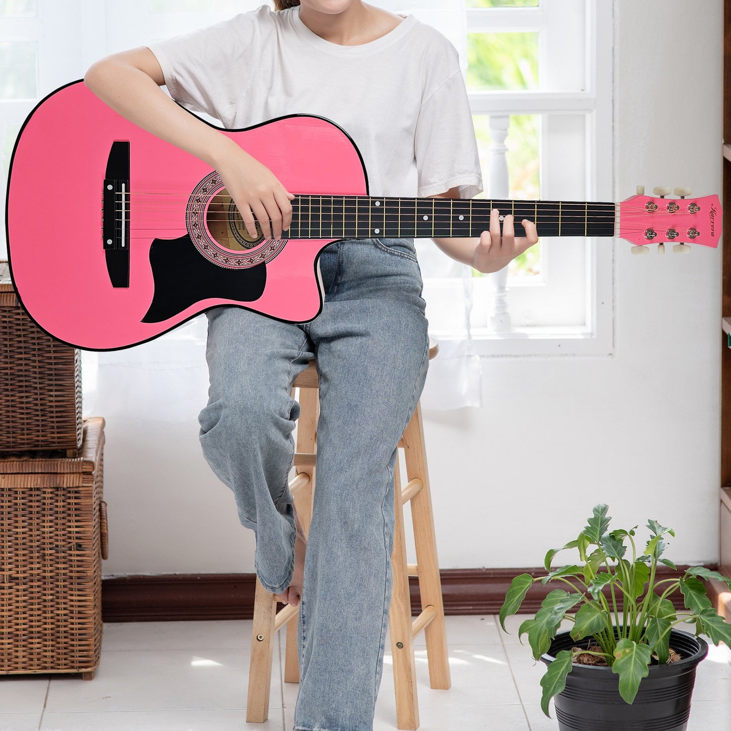 karrera-38in-cutaway-acoustic-guitar-with-guitar-bag-pink at www.mallsonline.com.au