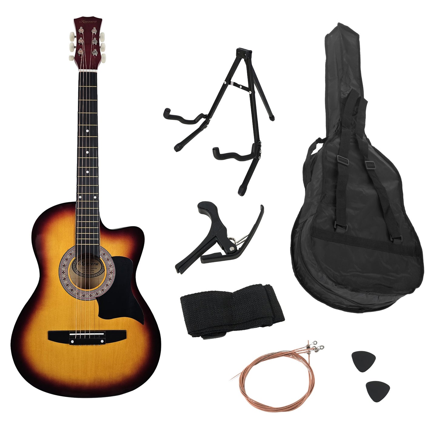 karrera-38in-pro-cutaway-acoustic-guitar-with-bag-strings-sun-burst at www.mallsonline.com.au