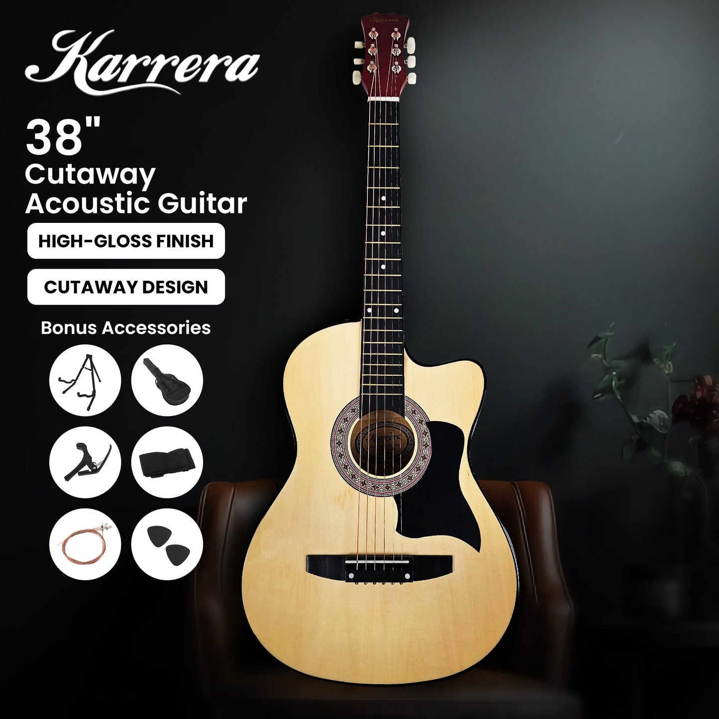 karrera-38in-pro-cutaway-acoustic-guitar-with-guitar-bag-natural at www.mallsonline.com.au