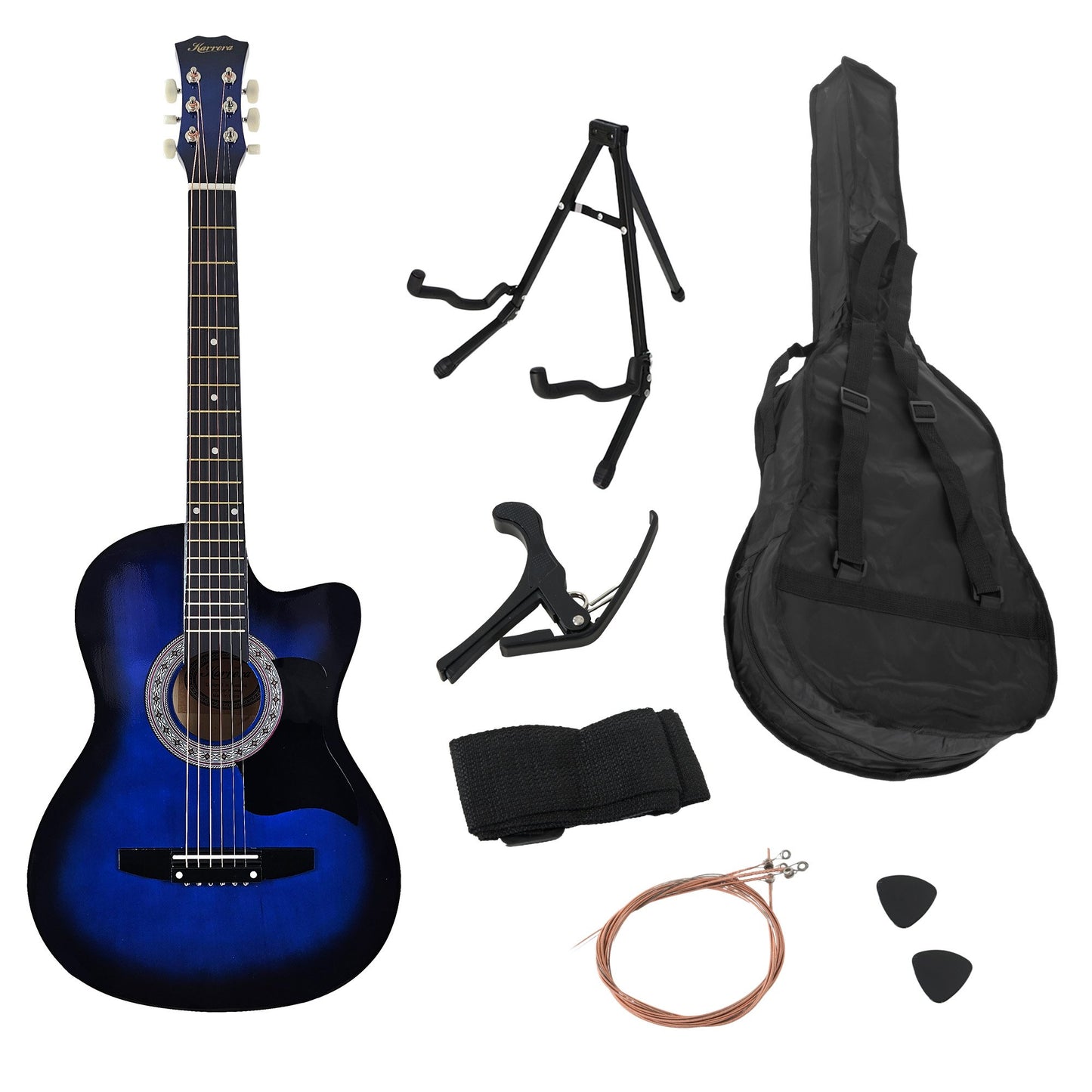 karrera-38in-pro-cutaway-acoustic-guitar-with-bag-strings-blue-burst at www.mallsonline.com.au