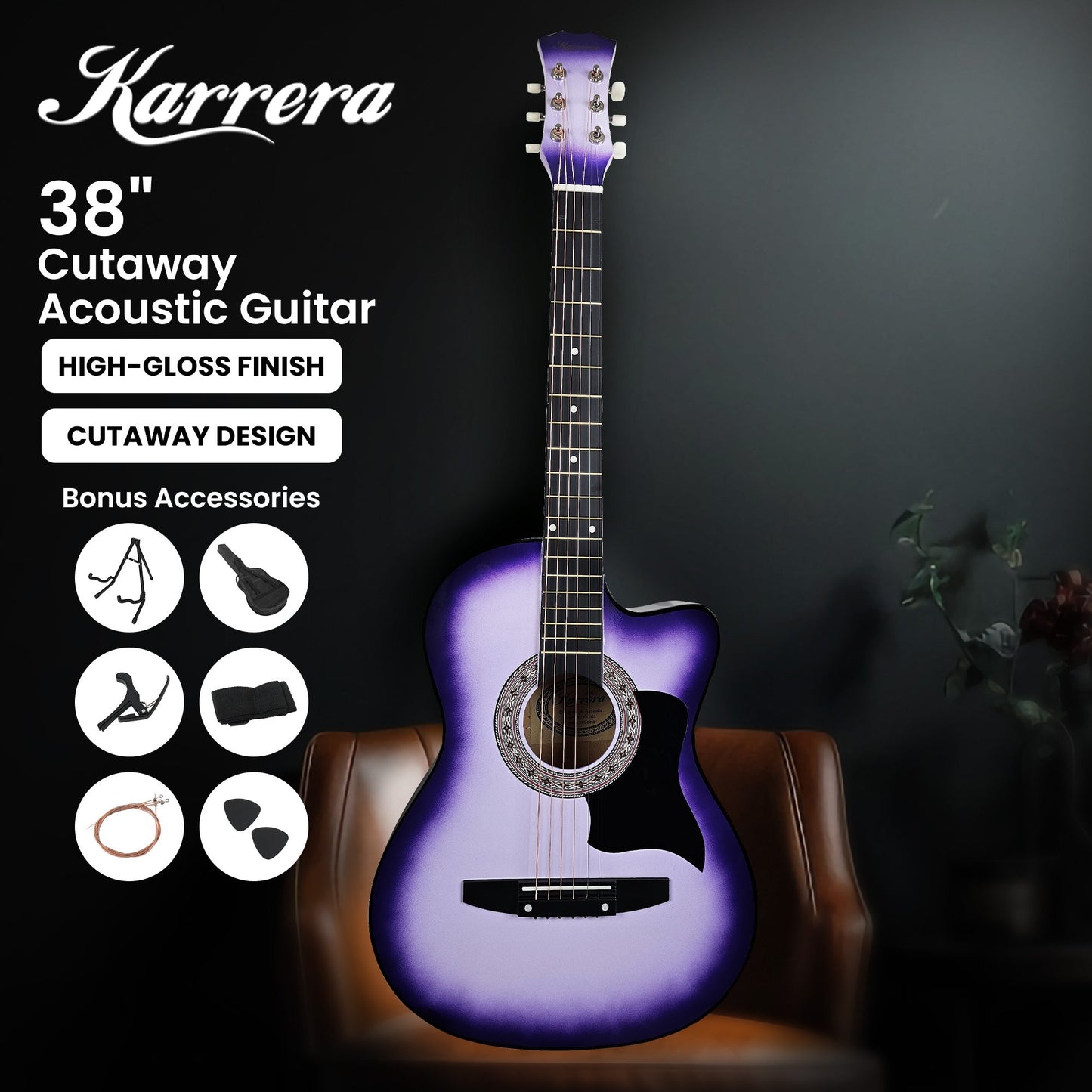 karrera-38in-pro-cutaway-acoustic-guitar-with-guitar-bag-purple-burst at www.mallsonline.com.au