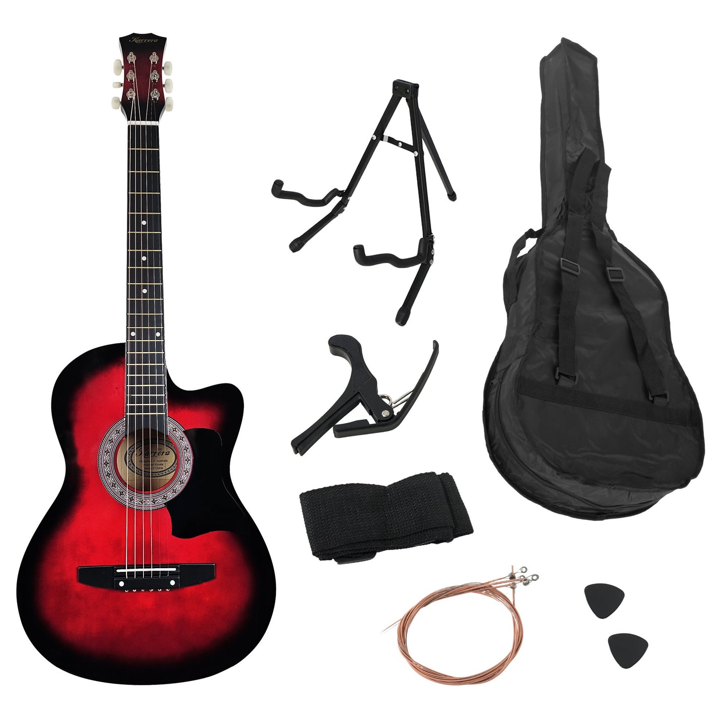karrera-38in-pro-cutaway-acoustic-guitar-with-guitar-bag-red-burst at www.mallsonline.com.au