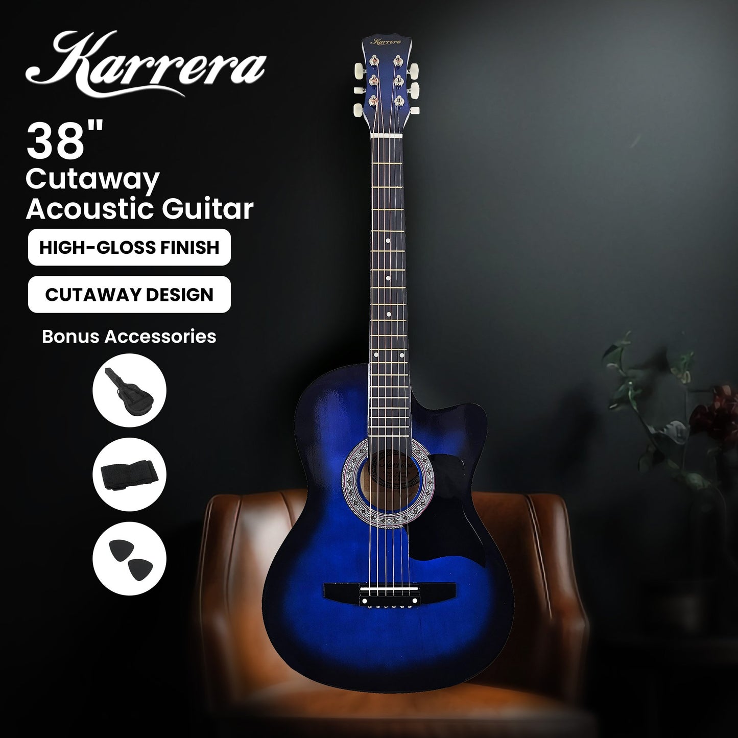 karrera-38in-cutaway-acoustic-guitar-with-guitar-bag-blue-burst at www.mallsonline.com.au