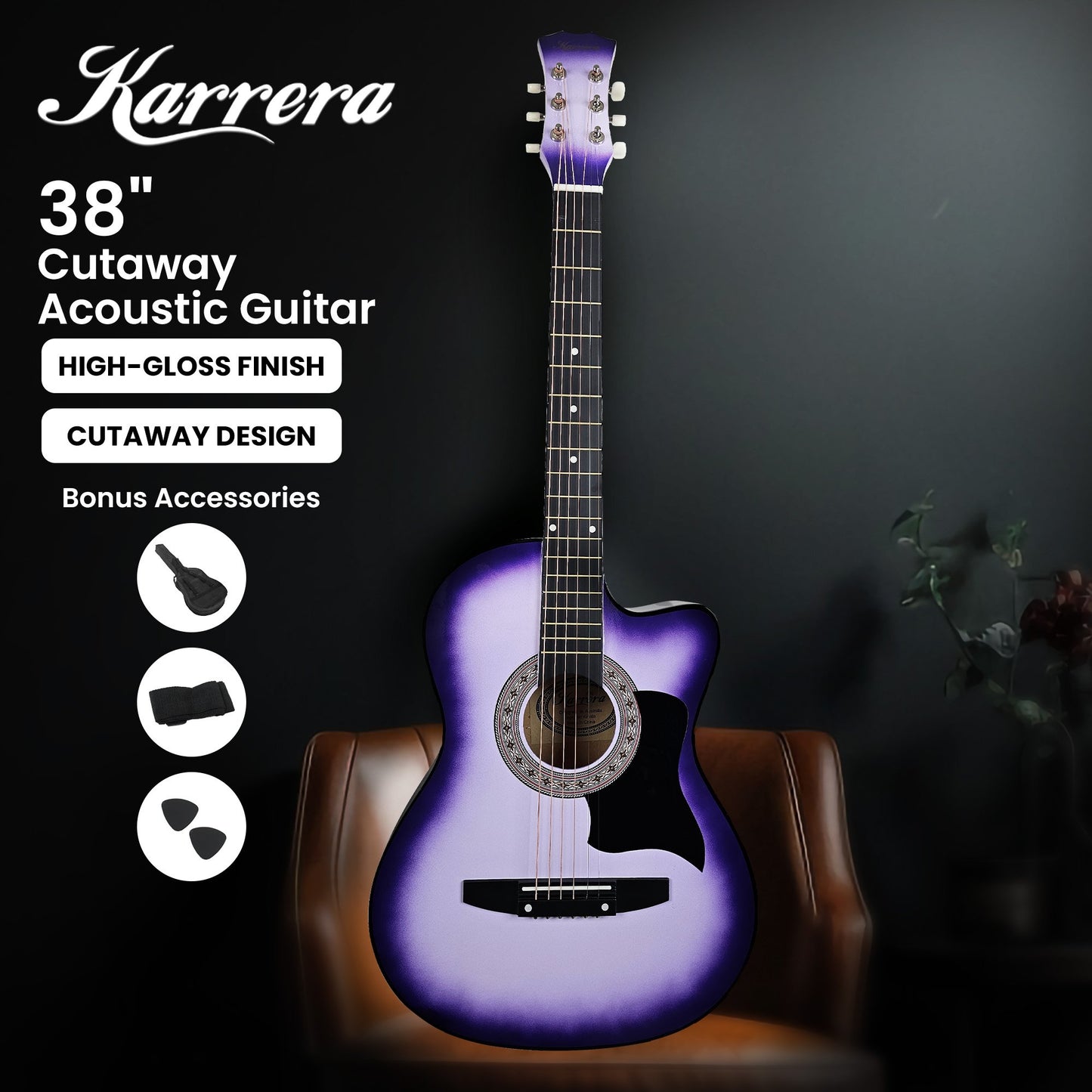 karrera-38in-cutaway-acoustic-guitar-with-guitar-bag-purple-burst at www.mallsonline.com.au