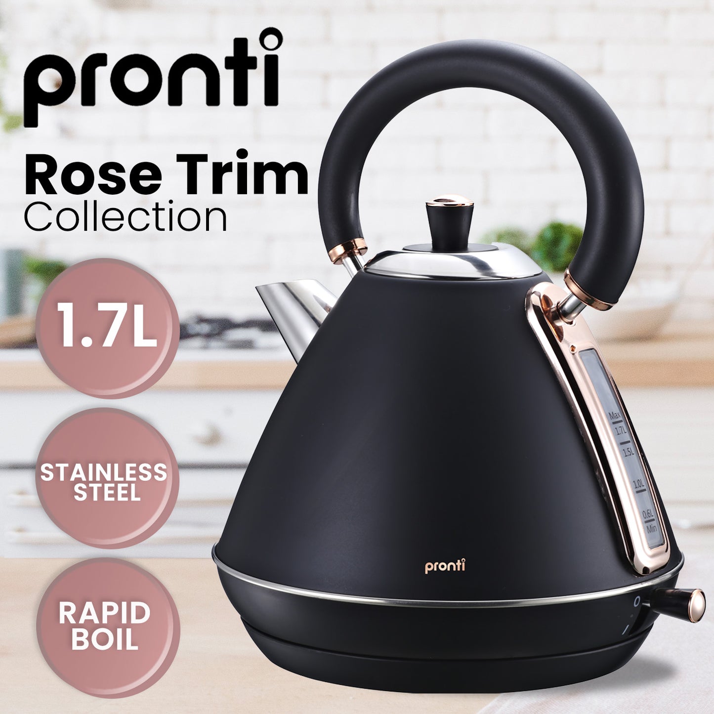 pronti-1-7l-rose-trim-collection-kettle-black at www.mallsonline.com.au