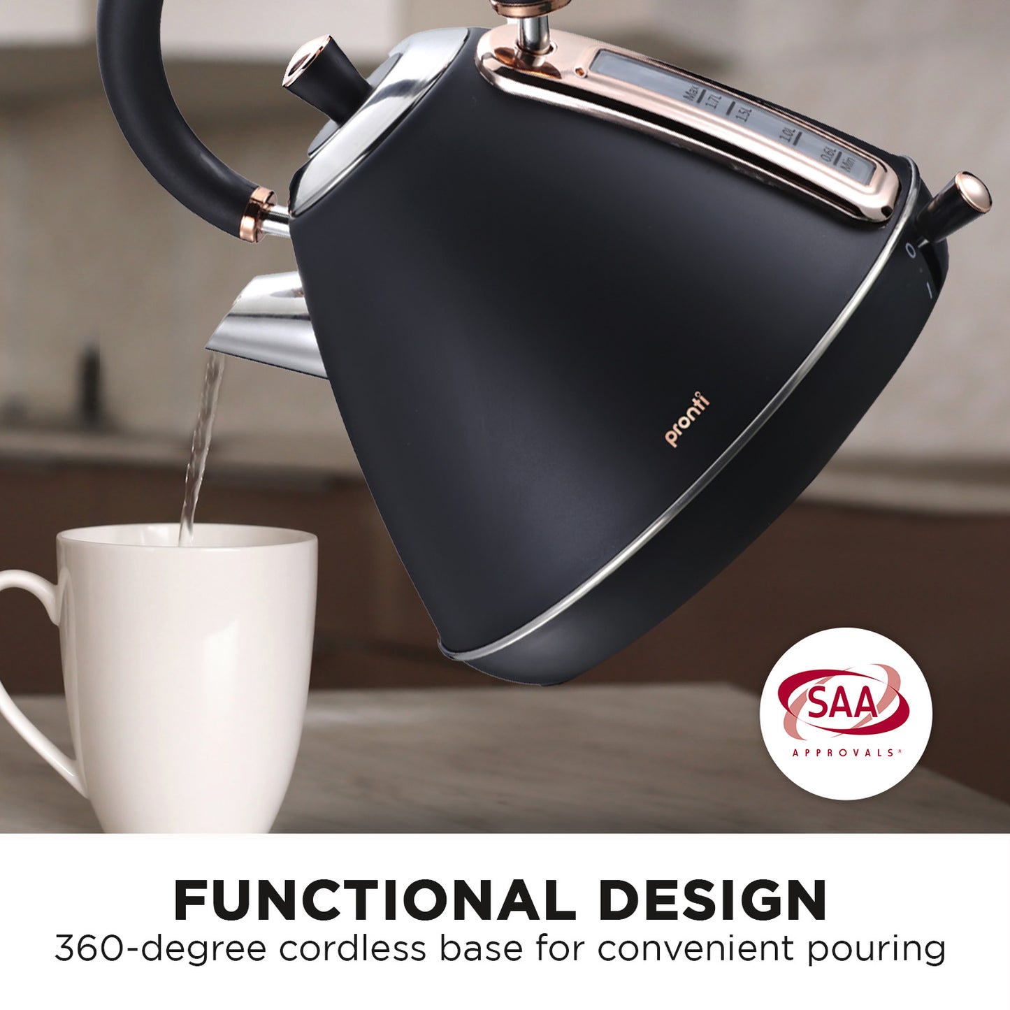 pronti-1-7l-rose-trim-collection-kettle-black at www.mallsonline.com.au