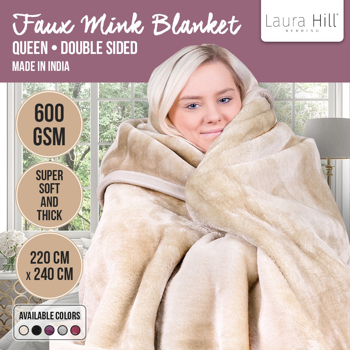 laura-hill-mink-blanket-double-sided-600gsm-queen-size-beige at www.mallsonline.com.au