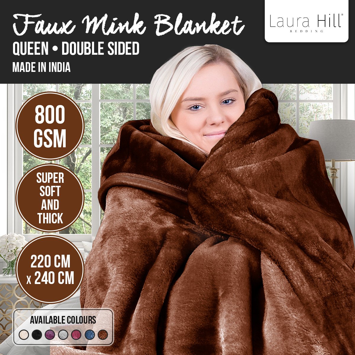laura-hill-faux-mink-blanket-800gsm-heavy-double-sided-chocolate at www.mallsonline.com.au