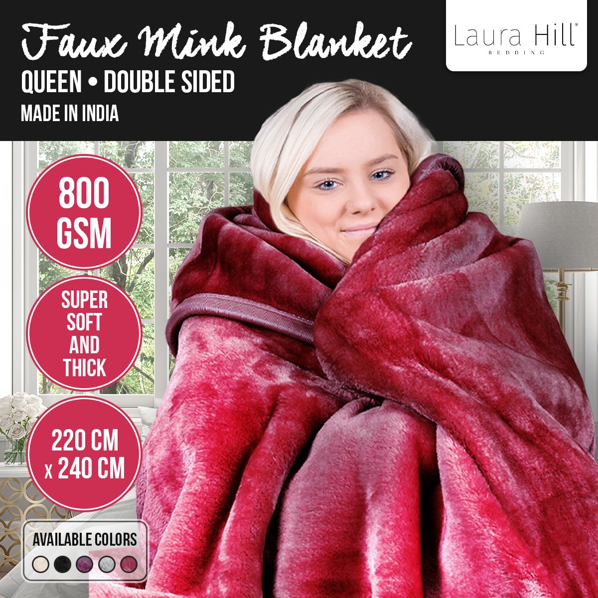 laura-hill-double-sided-large-220-x-240cm-faux-mink-throw-rug-blanket-800-gsm-heavy-red at www.mallsonline.com.au
