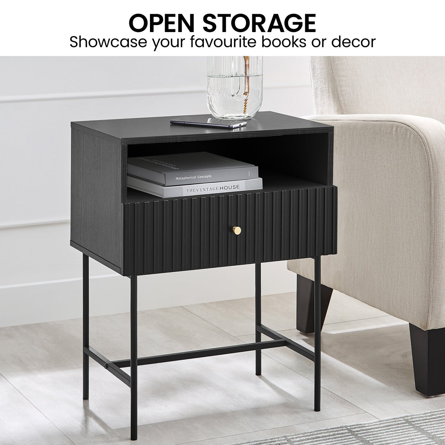sarantino-cecil-slender-fluted-bedside-table-in-black www.mallsonline.com.au