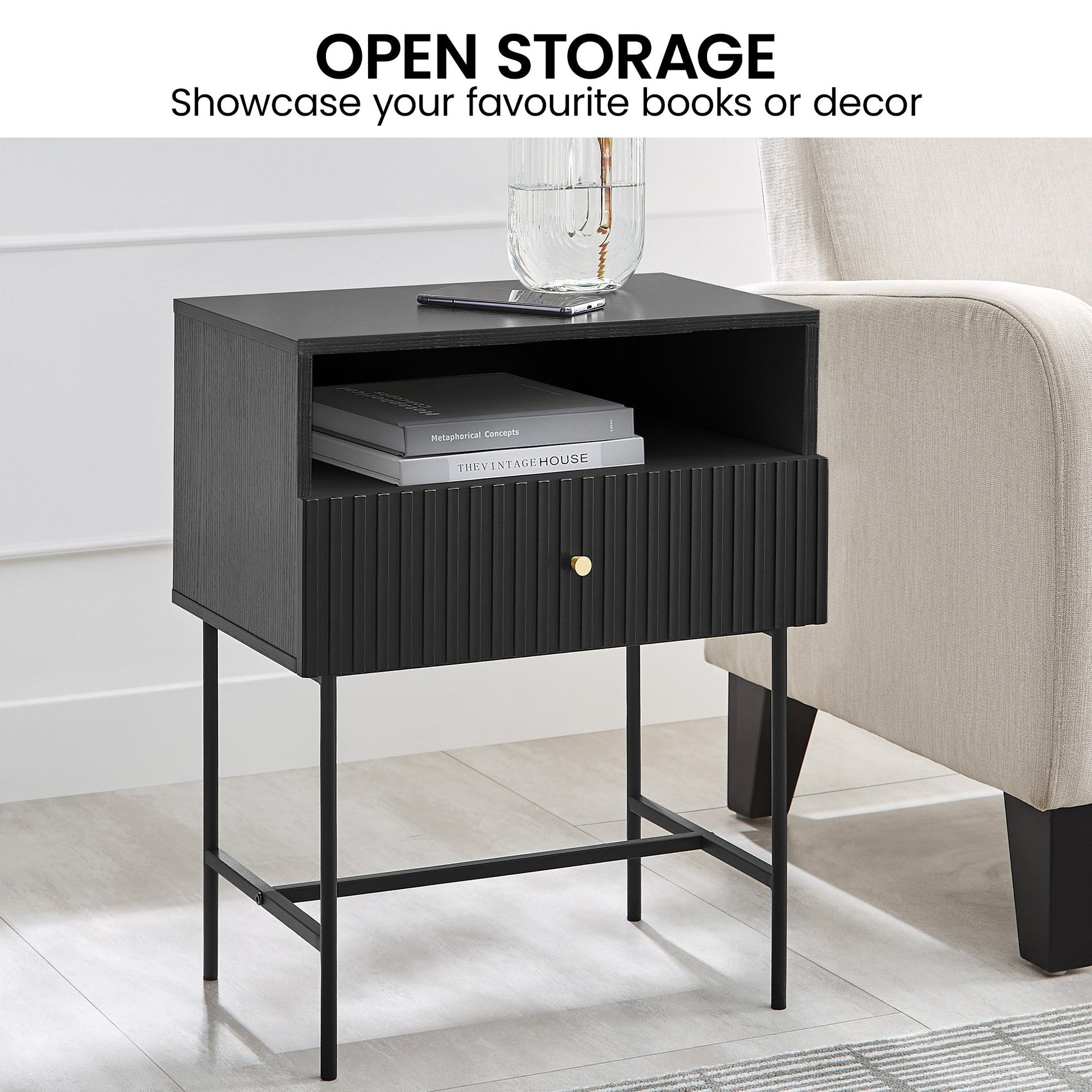 sarantino-cecil-slender-fluted-bedside-table-in-black www.mallsonline.com.au