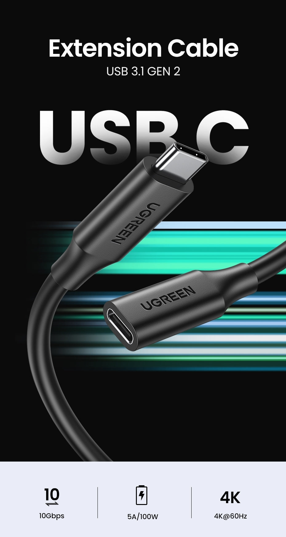 ugreen-10387-usb-c-extension-cable-1m www.mallsonline.com.au