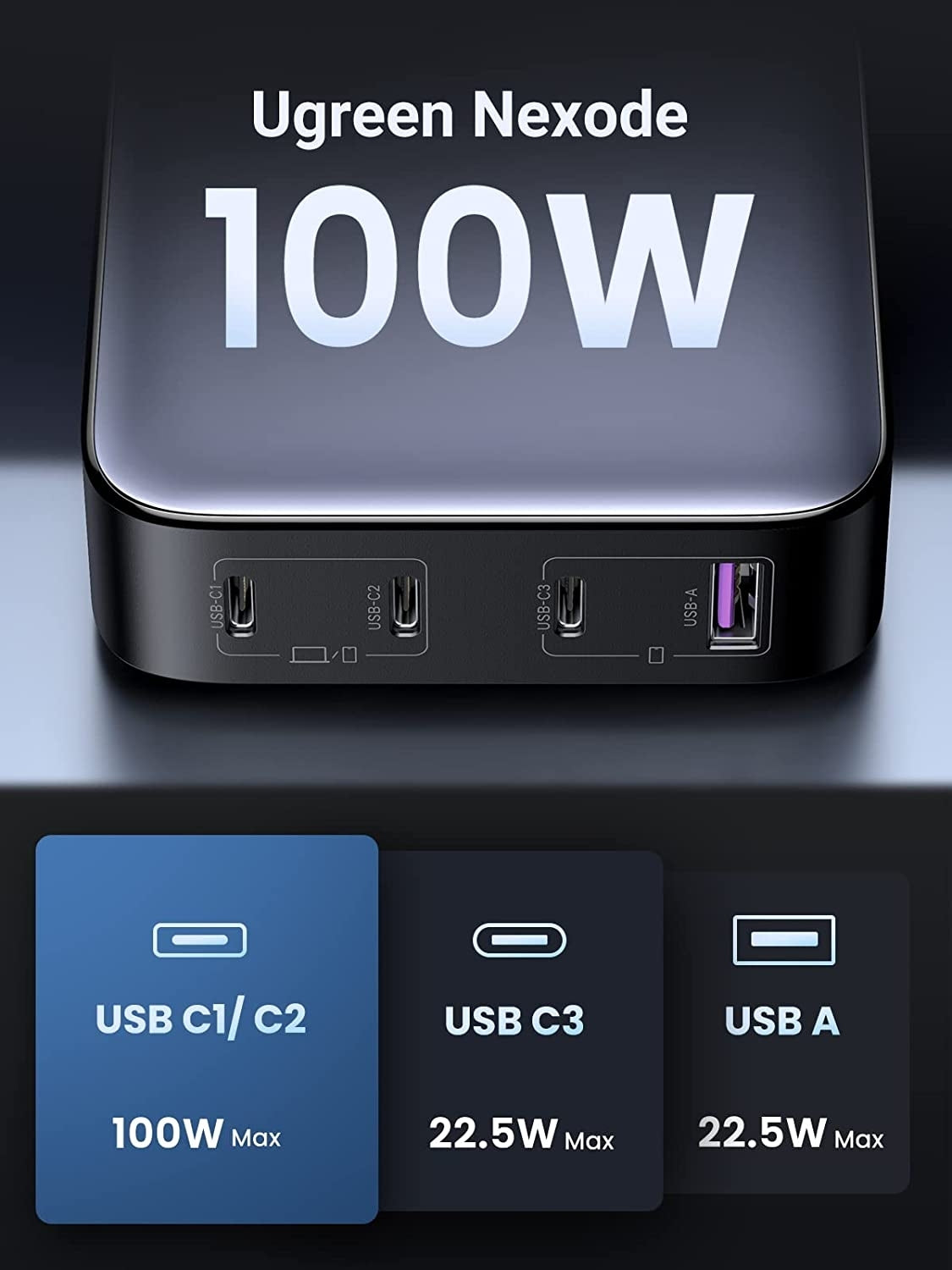 ugreen-15613-100w-usb-c-charger-nexode-4-port-gan-ii-charging-station www.mallsonline.com.au