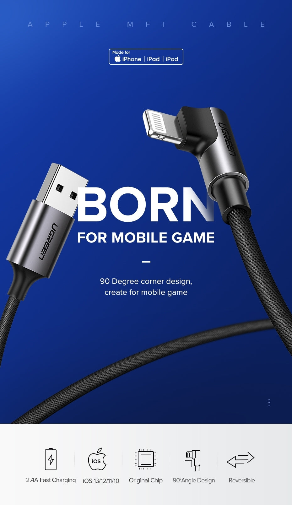 ugreen-60521-usb-a-to-8-pin-90-degree-angel-cable-1m www.mallsonline.com.au