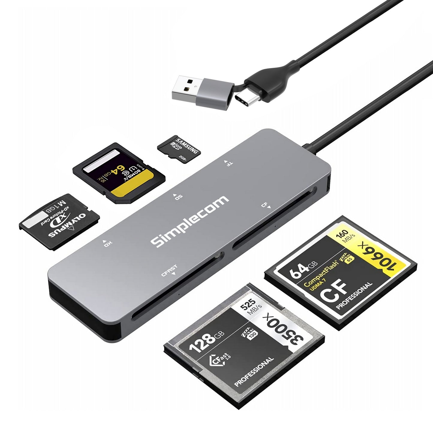 simplecom-cr407-5-slot-superspeed-usb-3-0-and-usb-c-to-cfast-cf-xd-sd-microsd-card-reader www.mallsonline.com.au