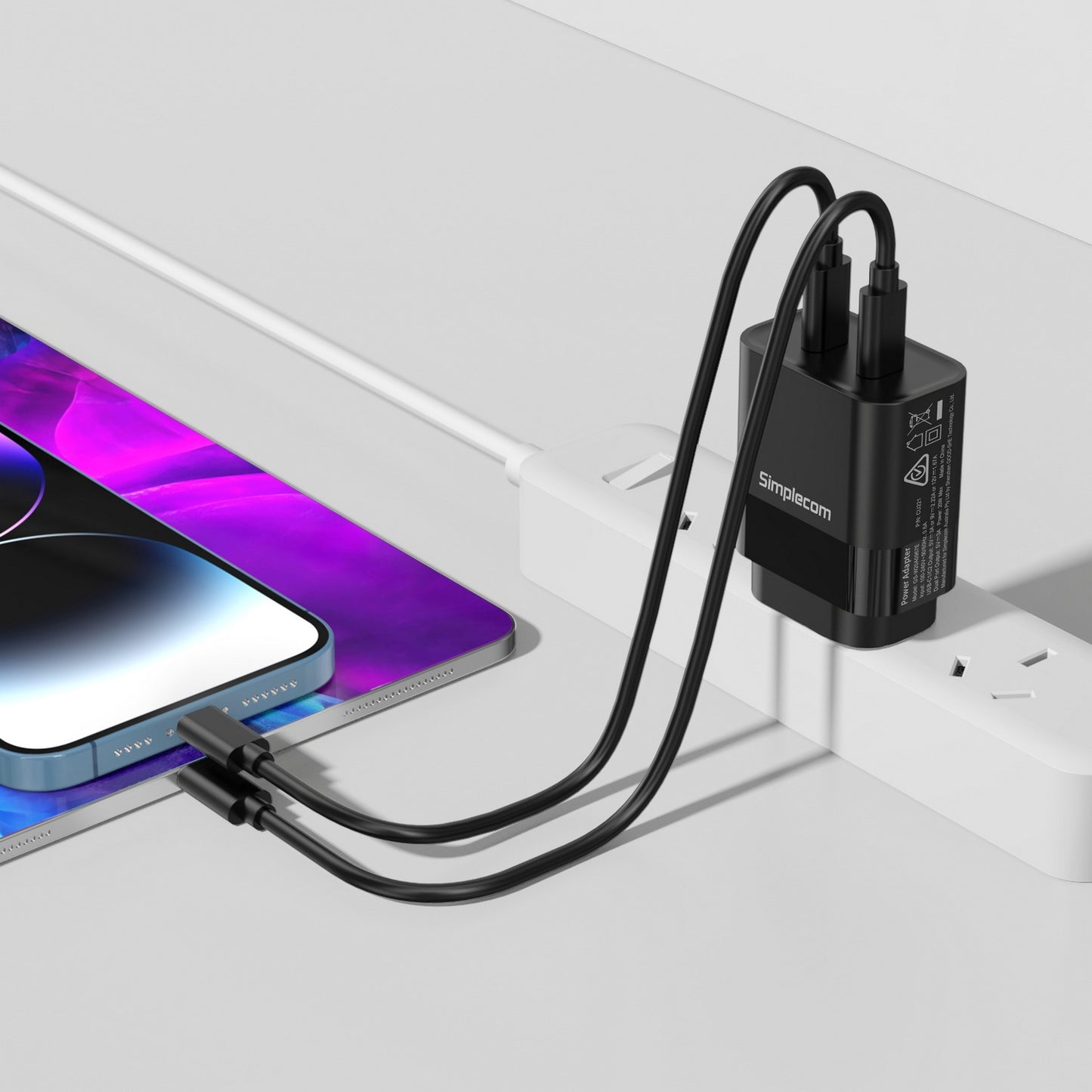simplecom-cu221-dual-usb-c-fast-wall-charger-pd-20w-for-phone-tablet www.mallsonline.com.au