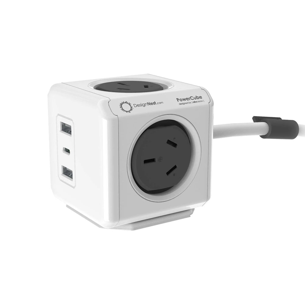 allocacoc-powercube-extended-4-outlets-2-usb-a-1-usb-c-pd-20w-with-surge-1-5m-grey-11407-aueuac www.mallsonline.com.au