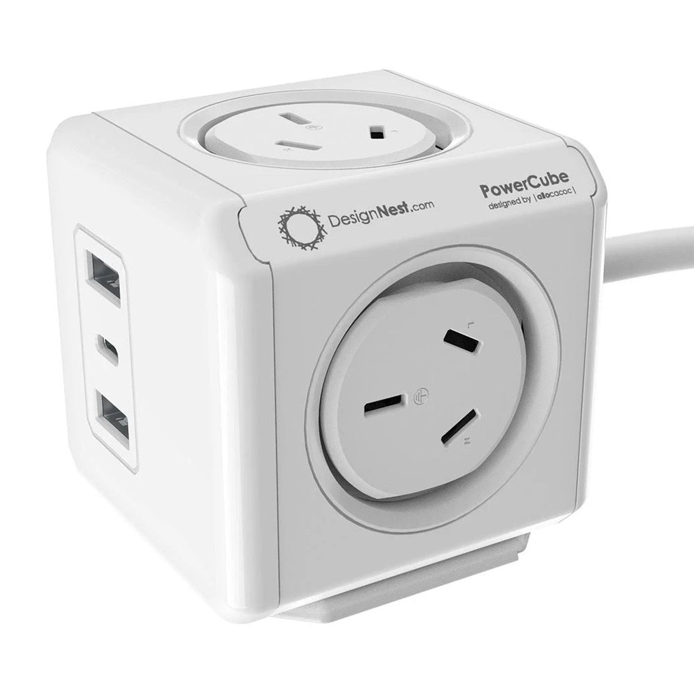 allocacoc-powercube-extended-4-outlets-2-usb-a-1-usb-c-pd-20w-with-surge-1-5m-white-11407-aueuac www.mallsonline.com.au