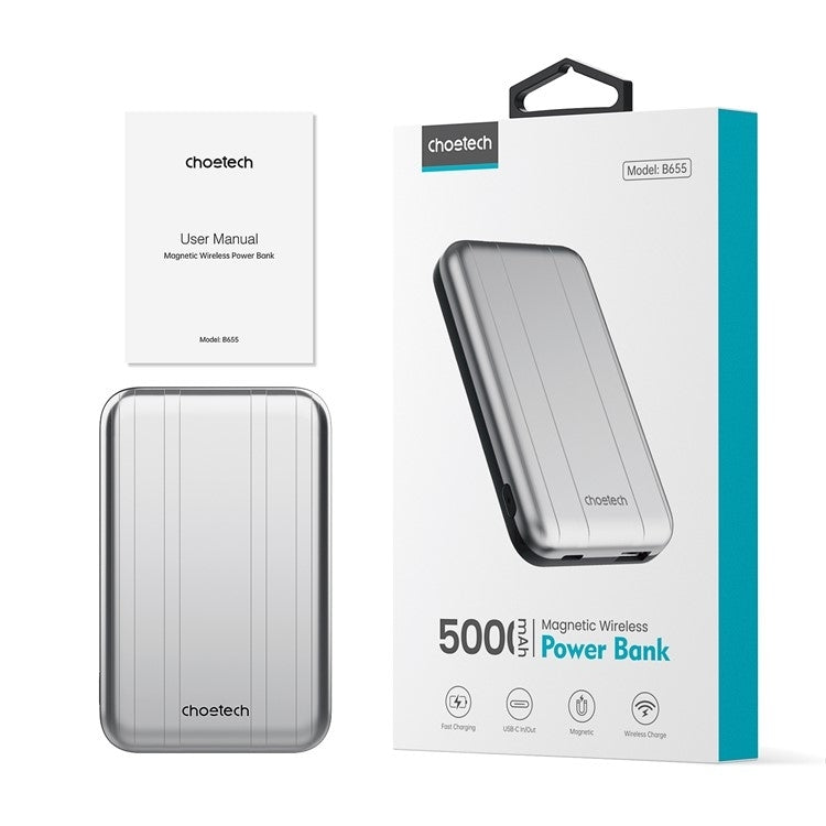 choetech-b655-sl-5000mah-magnetic-wireless-power-bank-10w-silver www.mallsonline.com.au