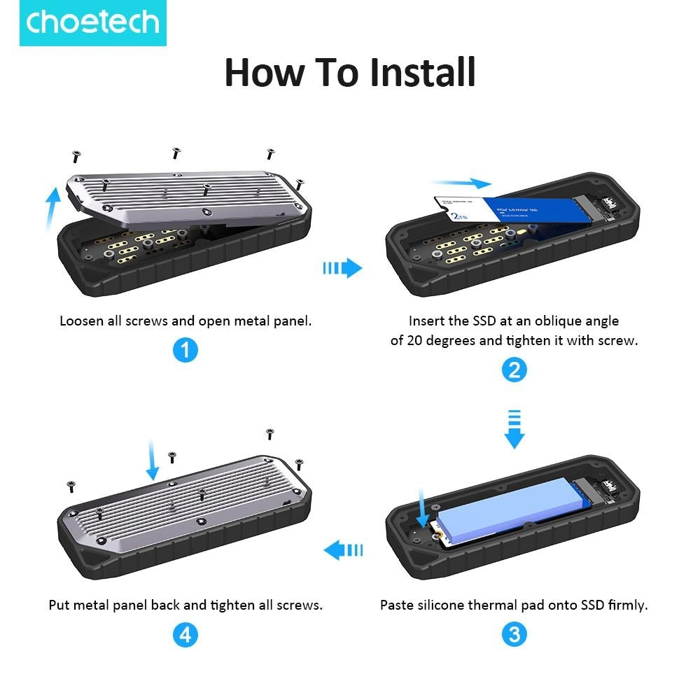 choetech-mse004-gy-usb3-2-chips-m-2-nvme-sata-ssd-protocol-10gbps-transfer-speed-enclosure-with-ip65-water-proof-and-dust-proof-support-8tb-max www.mallsonline.com.au