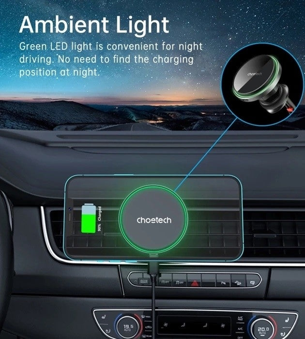 choetech-t204-f-15w-magnetic-car-charger-holder-with-led-light-aluminium-alloy-housing www.mallsonline.com.au