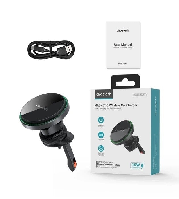 choetech-t204-f-15w-magnetic-car-charger-holder-with-led-light-aluminium-alloy-housing www.mallsonline.com.au