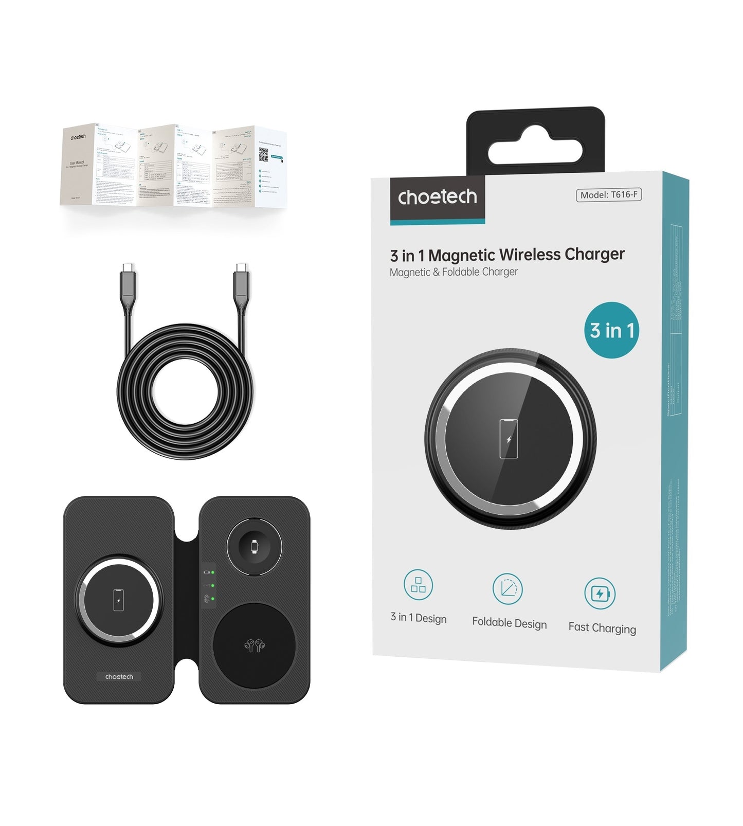 choetech-t616-f-bk-3in1-magnetic-foldable-wireless-charger-black www.mallsonline.com.au