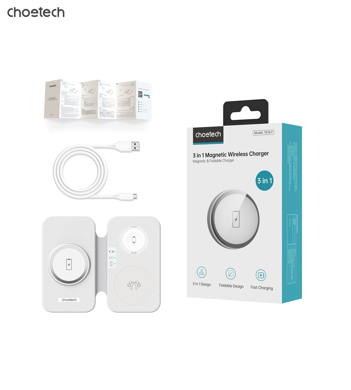 choetech-t616-f-wh-3in1-magnetic-foldable-wireless-charger-white www.mallsonline.com.au